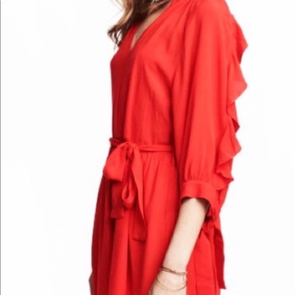 H&M red ruffle  sleeve shorts romper size 6 - Picture 3 of 10